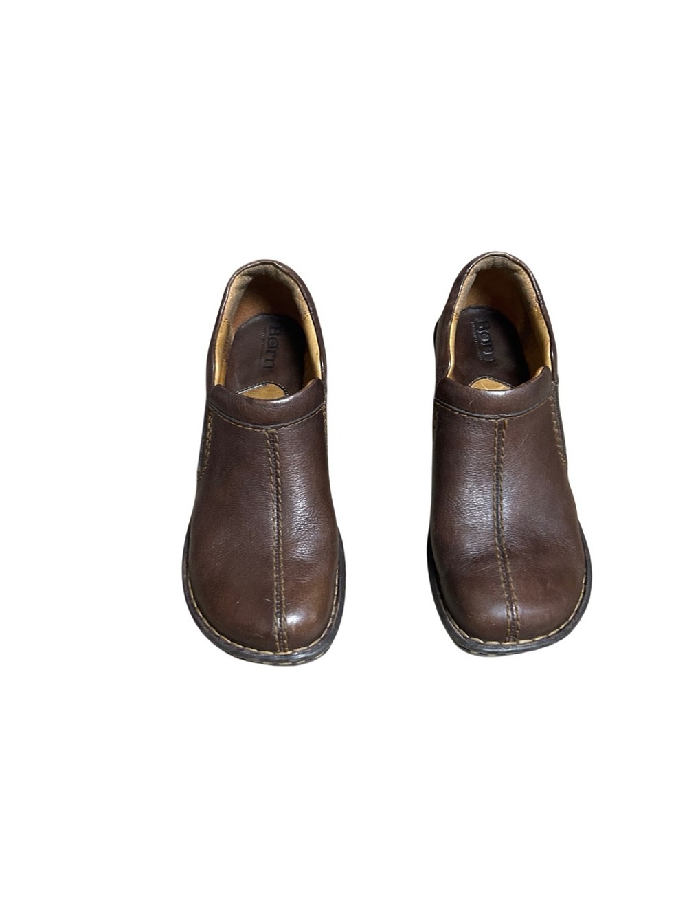 Born Brown Leather Comfort Wedge Clogs Slip On Loafers Shoes M / W Size 6.5 / 37 - Picture 2 of 7